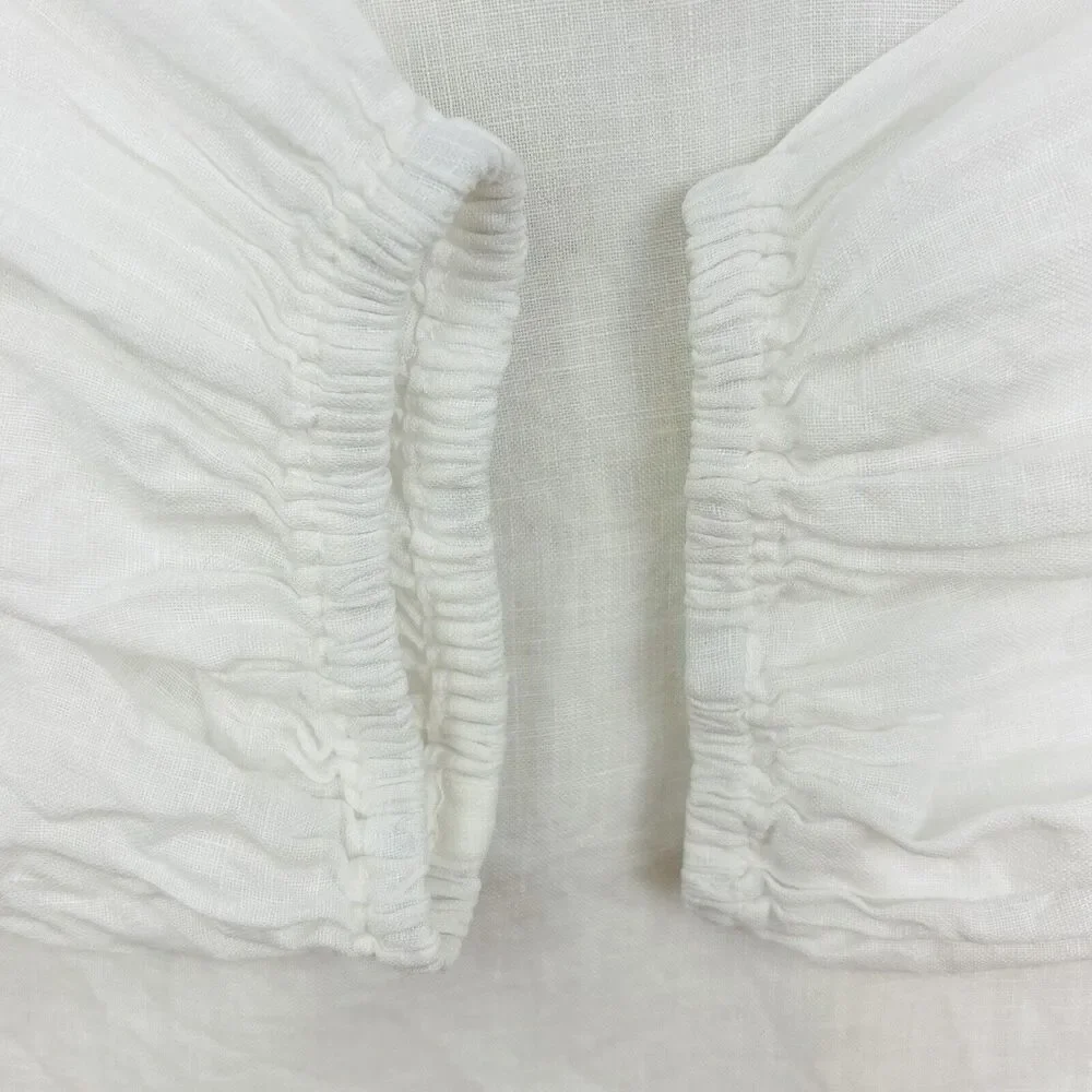 Velvet Womens Linen Tyra Ruffled Long-Sleeve Peasant Boho Top‎ Sz Large White - Picture 12 of 13